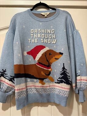Size Large Light Blue 'Dashing Through The Snow' Dachshund Holiday Sweater